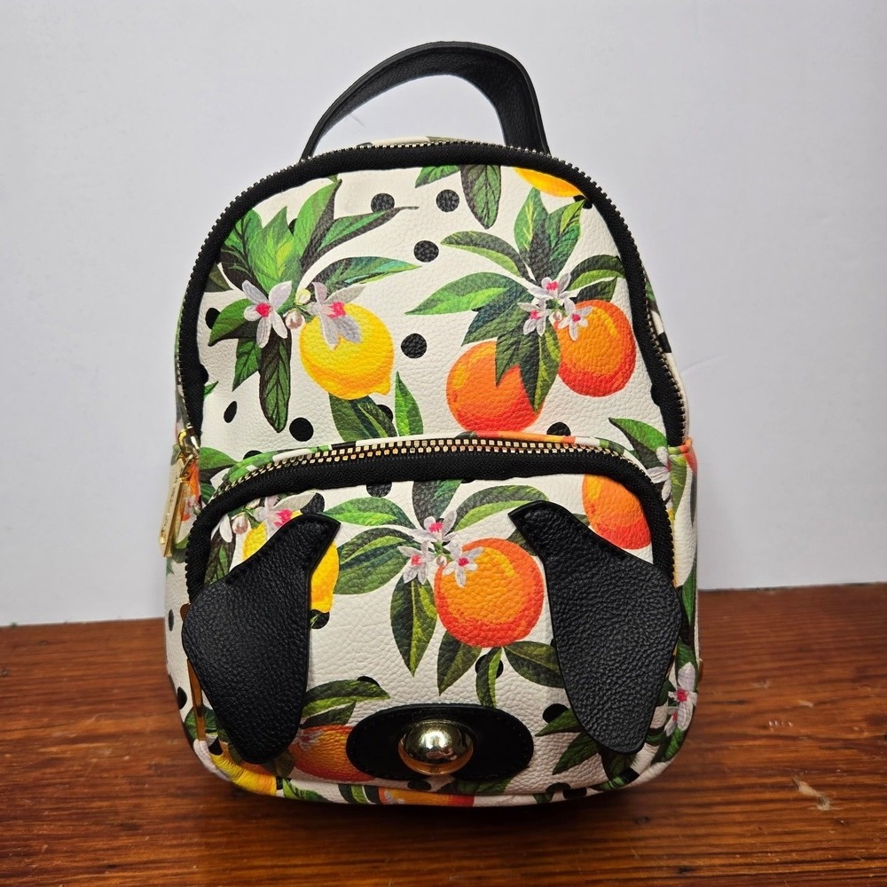 Betsey Johnson Kitsch Mini Backpack Citron Citrus Puppy Dog Novelty Fruit Kawaii
